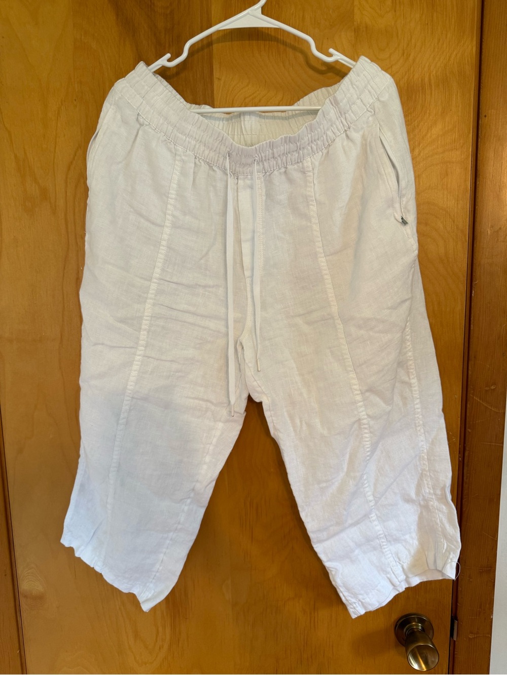 Athleta White Linen-Blend Drawstring Waist Pants